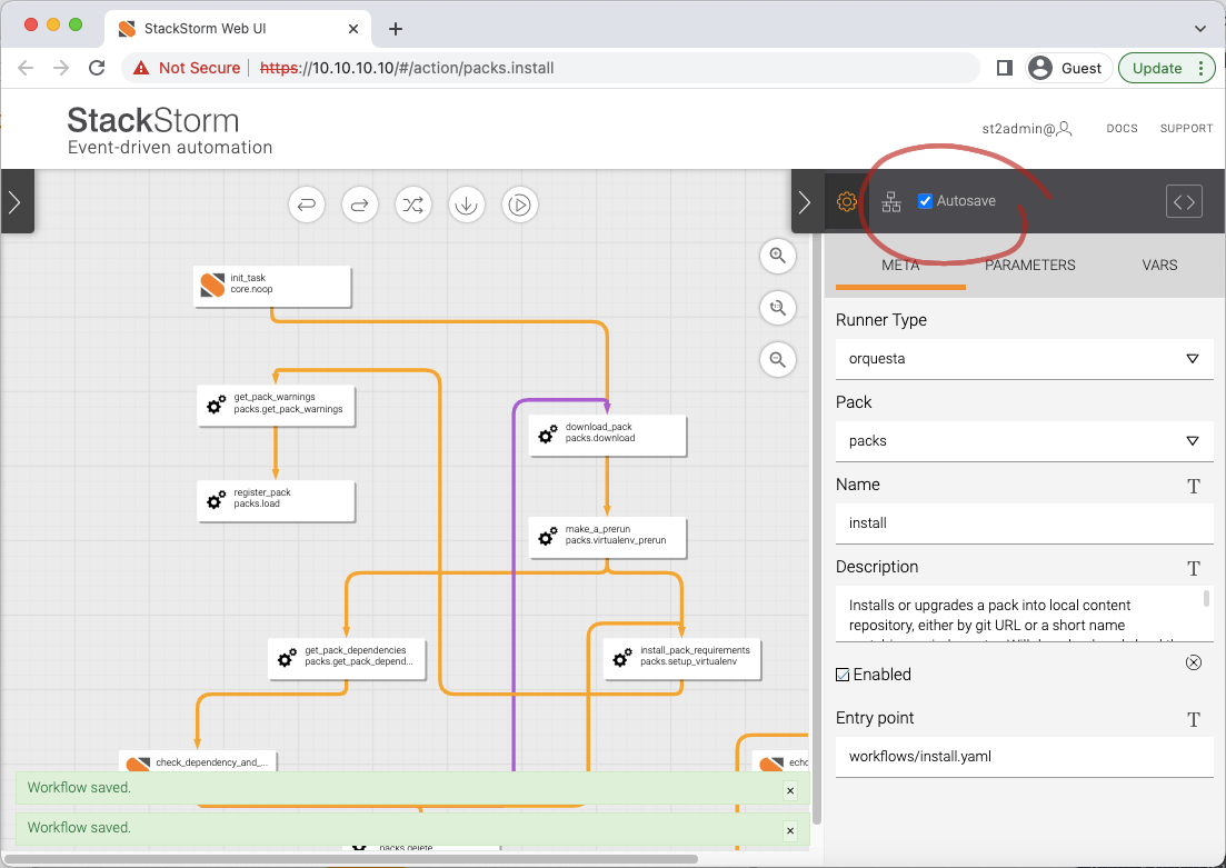 StackStorm Web UI Workflow auto-save feature