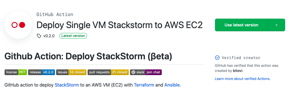 GitHub Action to deploy StackStorm ot AWS on GitHub Marketplace